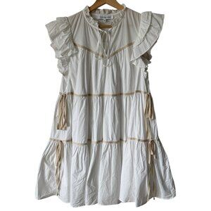 Sofie The Label Dress Sm White Tiered Side Ties Cap Sleeve Flouncy Short Mini